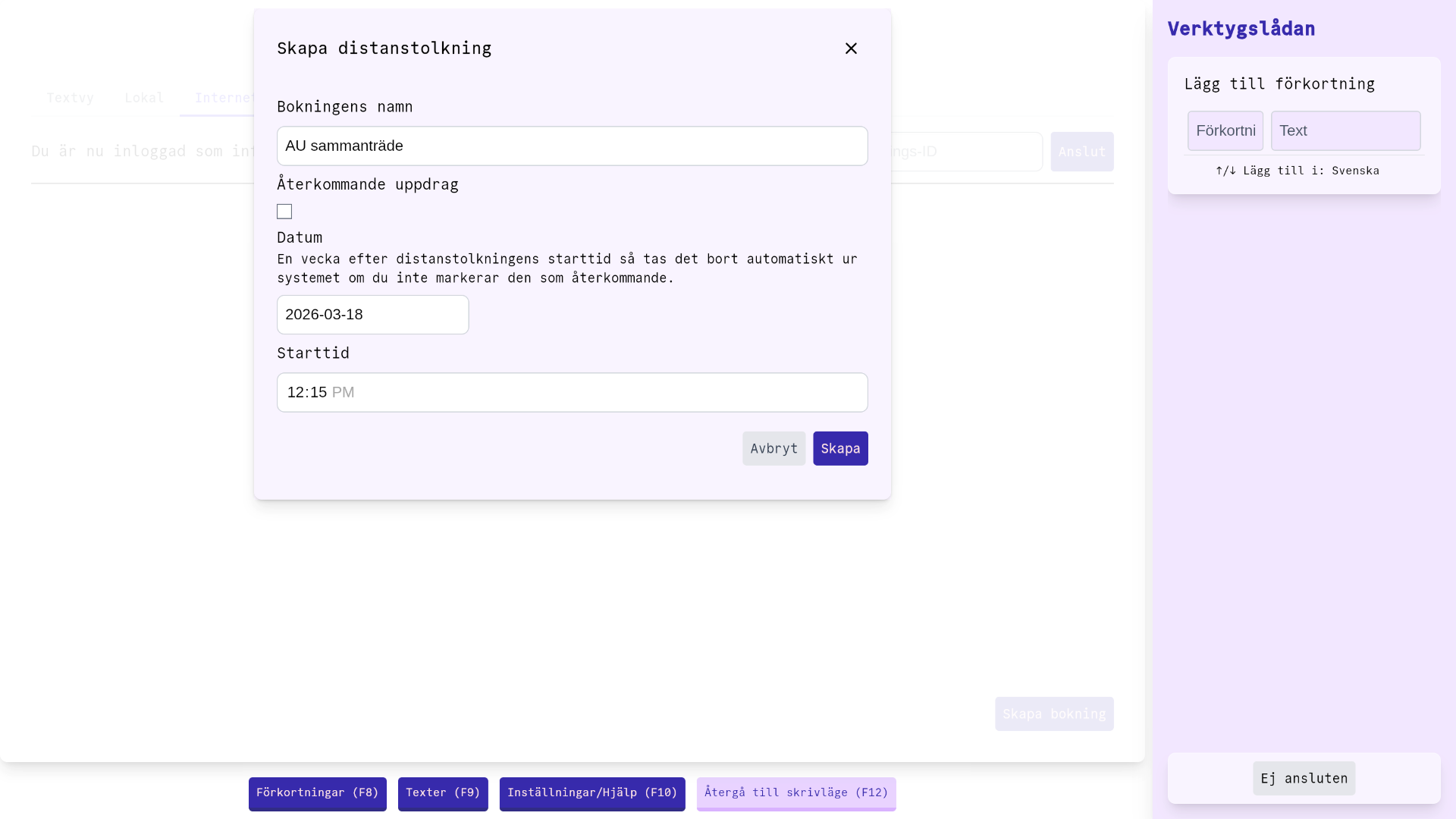 Skapa distanstolkningsbokning